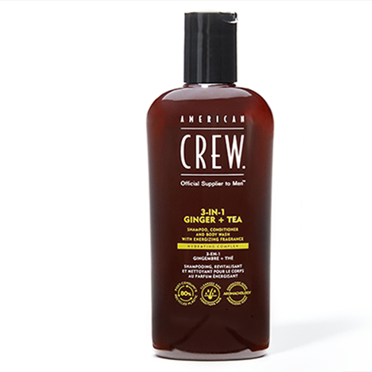 AMERICAN CREW 3 EN 1 GINGEMBRE + THÉ - SHAMPOOING, APRES-SHAMPOOING ET NETTOYANT POUR LE CORPS